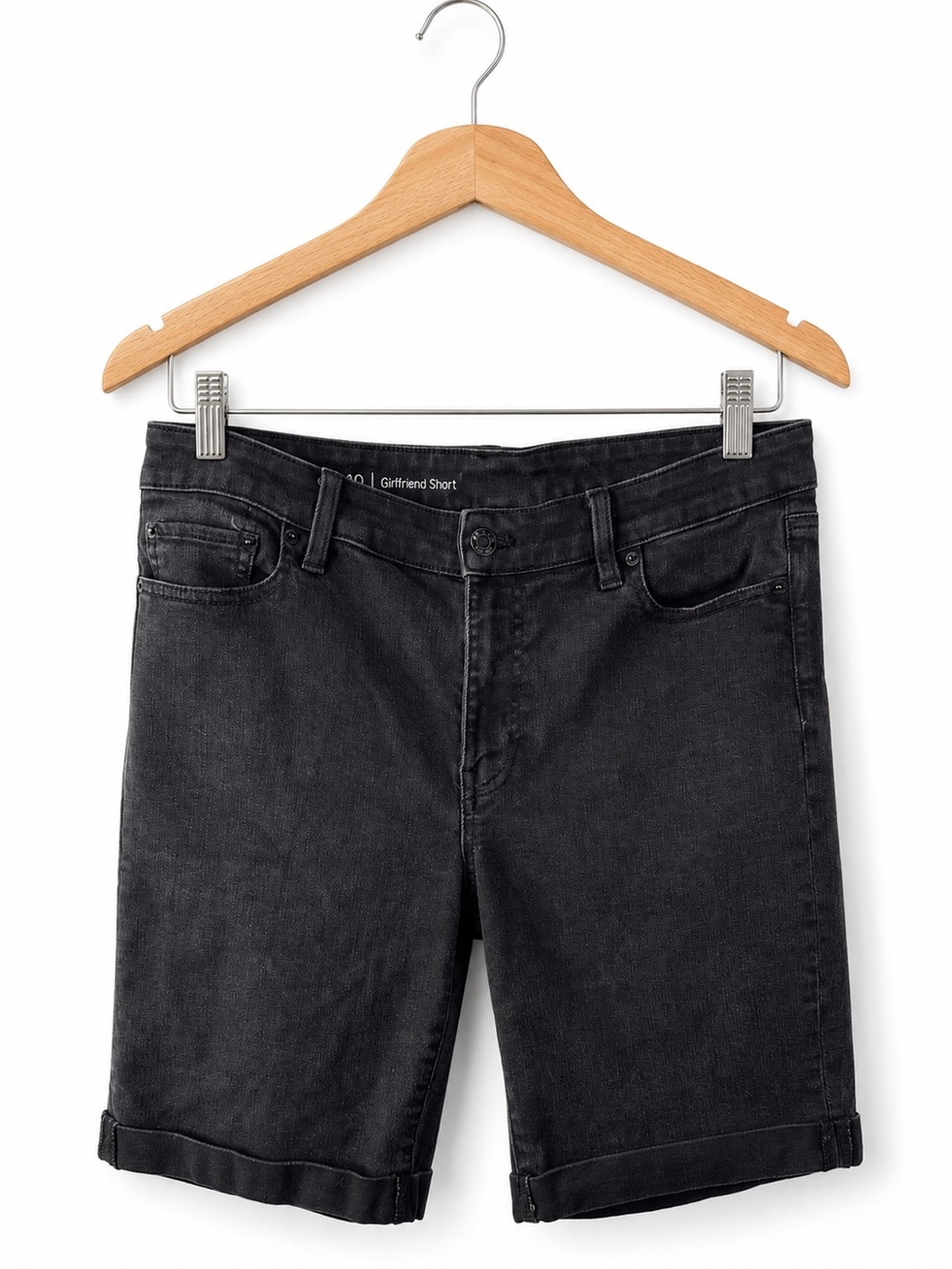 Talbots Girlfriend Black Denim Bermuda Shorts Size 10 Stretch Cuffed Mid Rise
